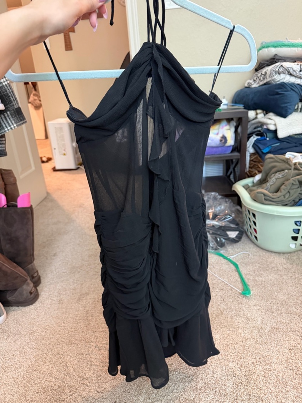 Zara Black Mini Dress with Ruched Details